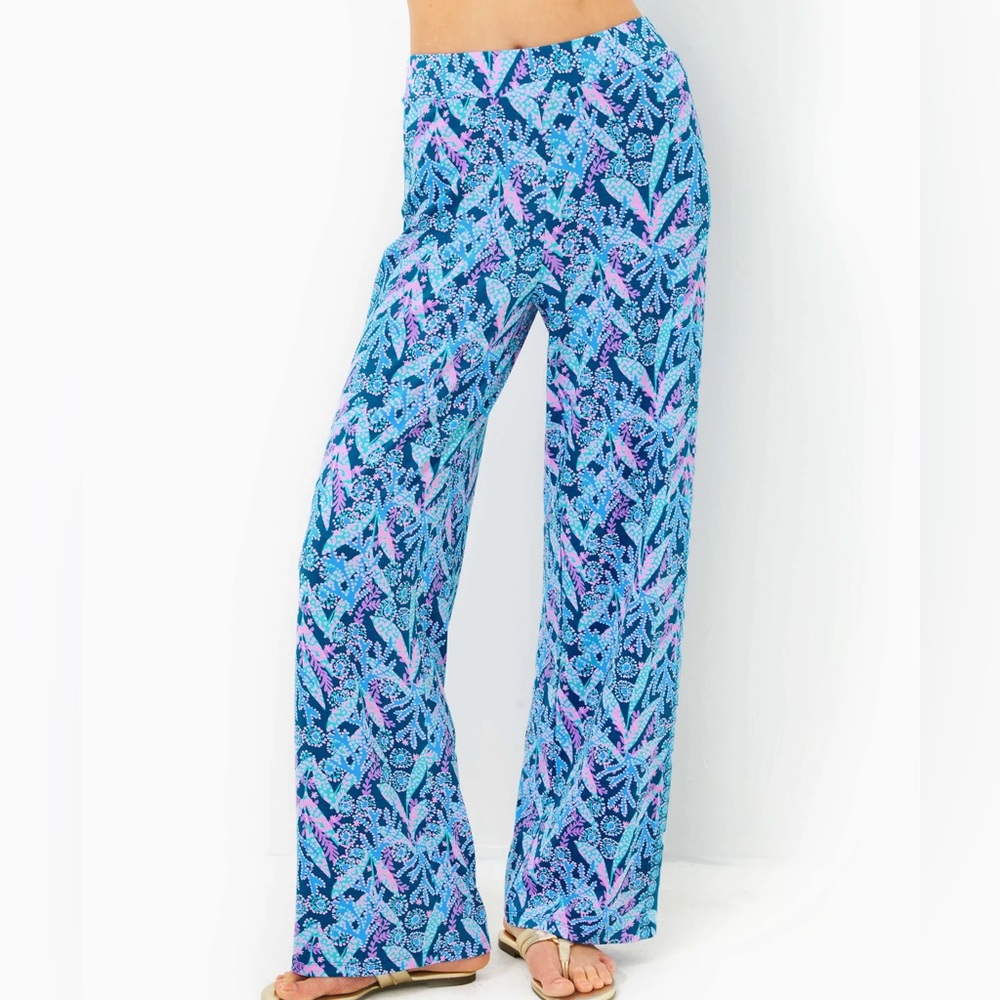 NWT Lilly Pulitzer Allena Knit Palazzo Pants Women Large Barton Blue Star Gazing
